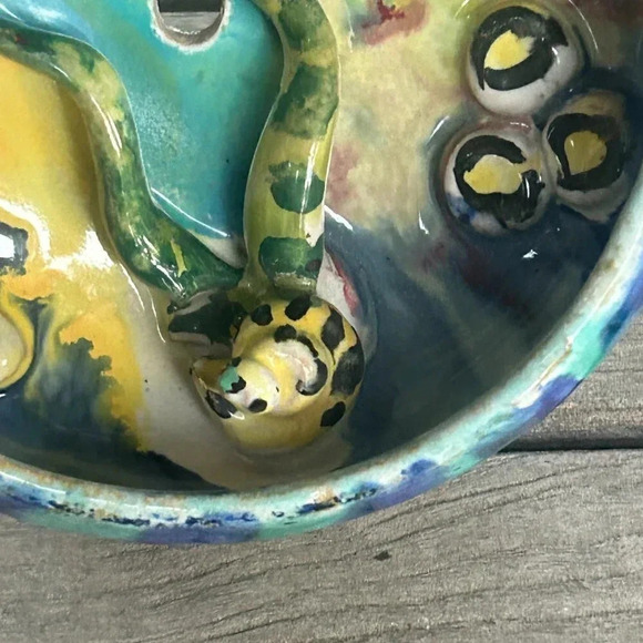 Italian Rustic Hand Painted Grotesque Majolica Pottery Sea Life Footed Dish Bowl - Picture 11 of 13